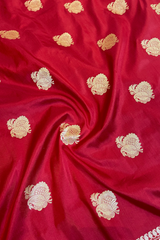HOV Exclusive Real Zari Handloom Banarasi Katan Silk Saree - Custom Made Gold Border - Red - 108