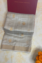 HOV Handloom Chanderi Silk Saree - Kota Silk Feather - White - 045