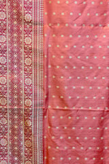 Handloom Kadhua Banarasi Shalu Silk Satin Saree - Sangita - Peach Pink