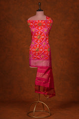 Handloom Silk Ikat Dupatta - Orange Pink