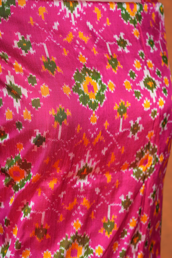 Handloom Ikat Pure Silk Dupatta - Pink Green