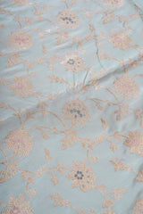 Real Zari Handloom Kadhua Banarasi Katan Silk Saree - Jaangla - Pastel Blue Minakari