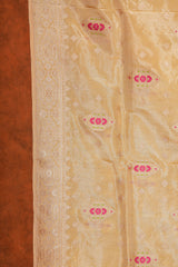 Real Zari Handloom Kadhua Banarasi Katan Silk Saree - Butidar - Yellow Geometric Chevron