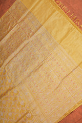 Real Zari Handloom Kadhua Banarasi Katan Silk Saree - Jaangla - Yellow Orange Minakari