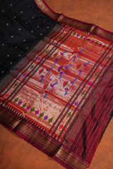 Handloom Paithani Silk Saree - Classic Pallu - Black