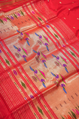 Handloom Paithani Silk Saree - Classic Pallu - Red