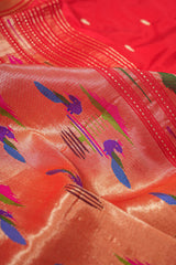 Handloom Paithani Silk Saree - Classic Pallu - Red
