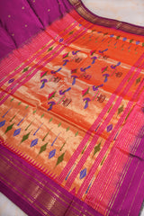 Handloom Paithani Silk Saree - Classic Pallu - Violet