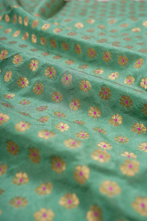 Handloom Banarasi Brocade Silk Fabric - Butidar Blue