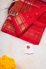 Handloom Paithani Silk Saree - Classic Pallu - Red