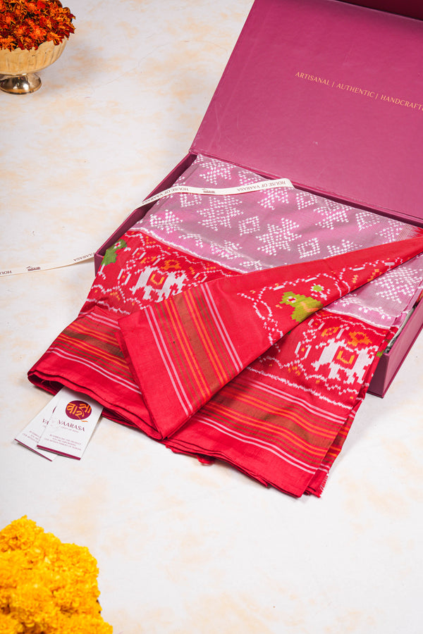 Handloom Ikat Silk Saree- Pastel Pink Bandhani Motif