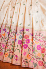 Handloom Paithani Silk Saree - Off White Floral All Over