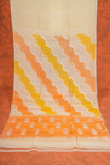 Handloom Kadhua Banarasi Kora Silk Saree - Leheria Floral - Yellow, Musturd