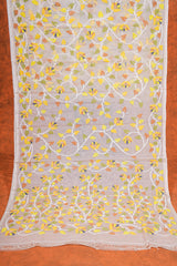 Exclusive Handloom Muslin Jamdani Jamdani Saree - White Green Floral