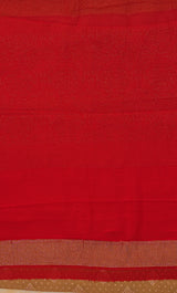 Handloom Georgette Banarasi Silk Saree - Butidar - Beige Red