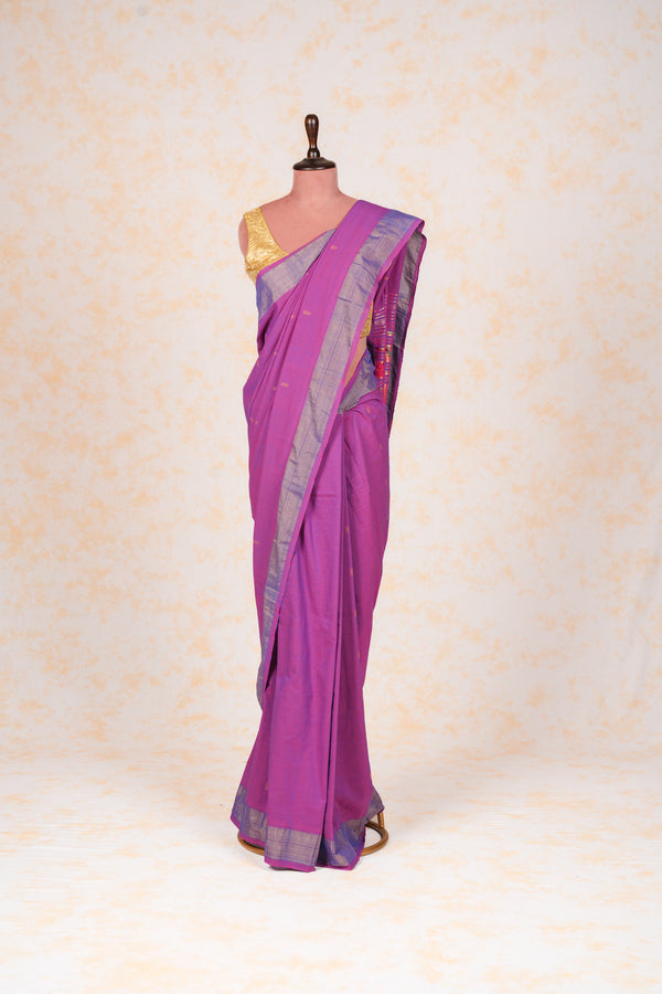 Handwoven Purple & Gold Paithani Saree With Peacock Motifs