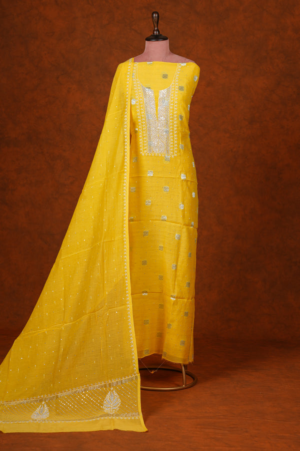Chikankari Pure Mul Mul Suits Set Plain - Yellow