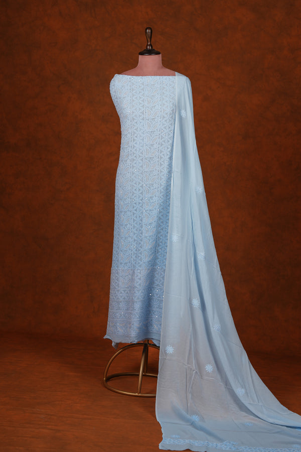Chikankari Georgette Suits Set Embellished  -Powder Blue