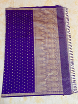 HOV EXCLUSIVE HANDLOOM BANARASI KATAN SILK SAREE - BLUE - CHAMELI BUTA SMALL BORDER - 112