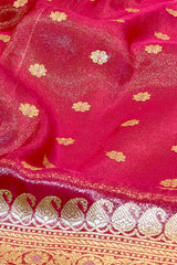 Handlloom Kadhua Banarasi Tissue Silk Saree- Big Border - Red