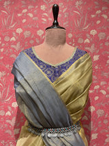 Mallika Nayak Handloom Chanderi Half Tissue Saree Gold & Purple
