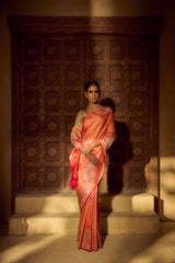 Handloom Kadhua Banarasi Shalu Silk Satin Saree - Sangita - Peach Pink