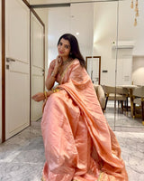 Handloom Silk Chanderi Saree - Light Pink Plain