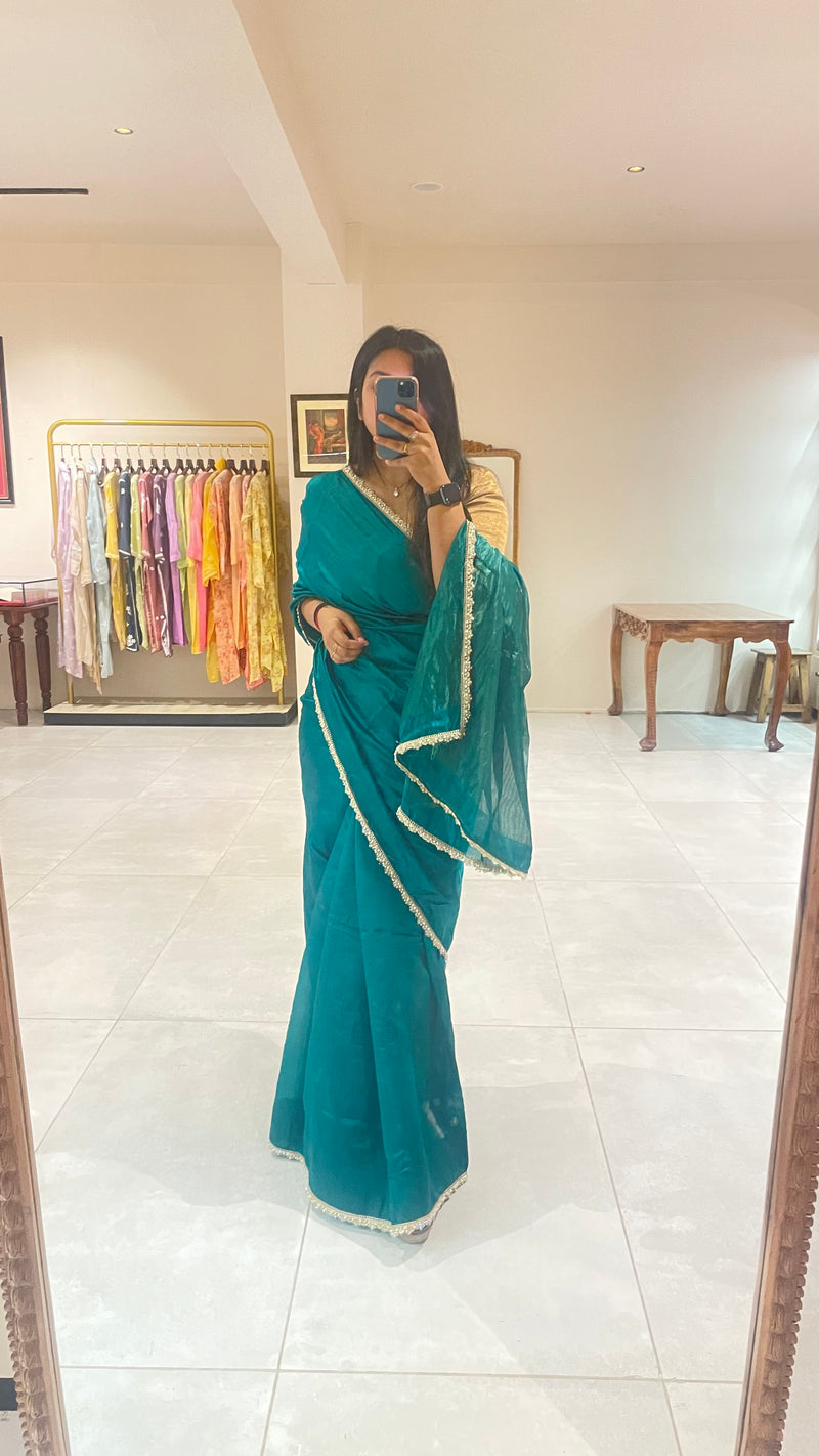 Handloom Chanderi Silk Saree - Peacock Green