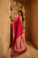 All Gold Zari Handloom Kadhua Banarasi Katan Silk Saree - Small Butidar - Chameli Buti