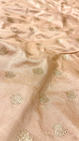 Handloom Banarasi Brocade Silk Fabric - Peach