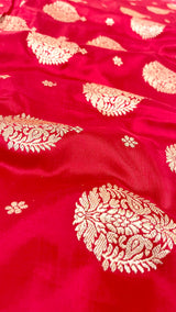 Handloom Banarasi Brocade Silk Fabric -Red