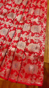 Handloom Banarasi Brocade Silk Fabric - Red