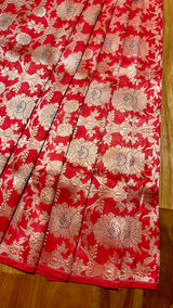 Handloom Banarasi Brocade Silk Fabric - Red