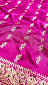 Handloom Kadhua Banarasi Shalu Saree - Sangita Laxmi- Pink Green