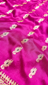 Handloom Kadhua Banarasi Shalu Saree - Sangita Laxmi- Pink Green