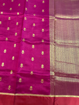 Handloom Chanderi Silk Saree Sun Flower Buta With Red Mina - Dark Pink