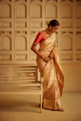 Pure Zari Handlloom Kadhua Banarasi Tissue Silk Saree- Big Border