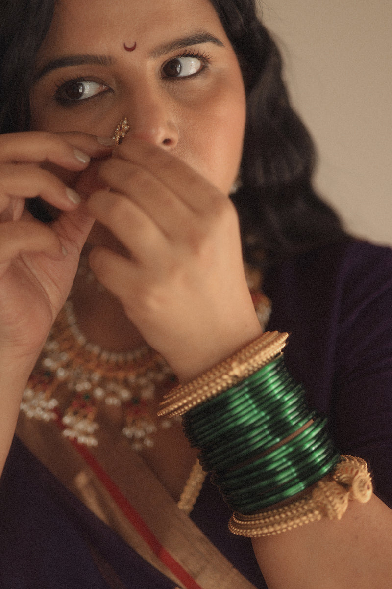 Radhika Bhardwaj Handloom Chanderi Silk Saree Purple Gold Leaf Motif