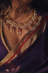 Radhika Bhardwaj Handloom Chanderi Silk Saree Purple Gold Leaf Motif