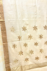 HOV Handloom Chanderi Cotton Silk Saree - Off White Plain Zari Pallu - 021