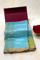 HOV Handloom Chanderi Silk Saree - Border Paisley Buta - Sky Blue - 54-02