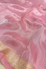 HOV Exclusive Pure Zari Handloom Banarasi Tissue Silk Saree -Light Pink Plain Silver Zari Kasturi - 035