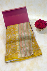 HOV Hand-Block Print Saree Zari Border - 010-01