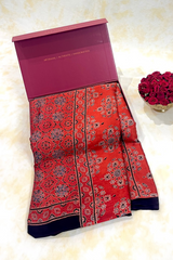 HOV Ajarakh Hand-Block Print Saree with Zari Patta - Modal - 003