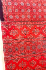 HOV Ajarakh Hand-Block Print Saree with Zari Patta - Modal - 003