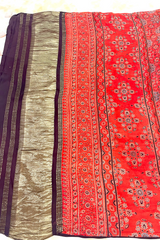 HOV Ajarakh Hand-Block Print Saree with Zari Patta - Modal - 003