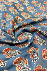 HOV Ajarakh Hand-Block Print Saree - Modal -Blue