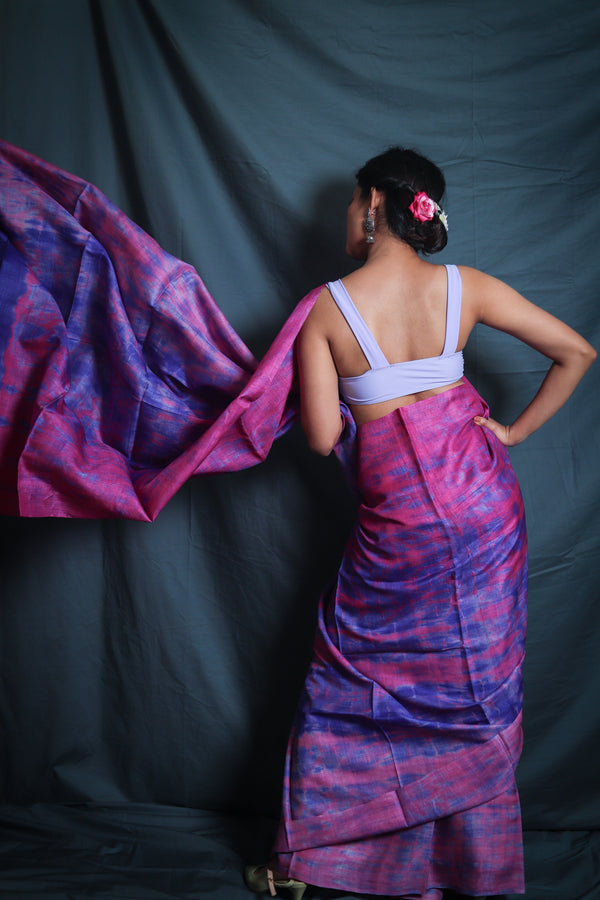 Handloom Leheriya - Violet Pink Tussar Silk Saree