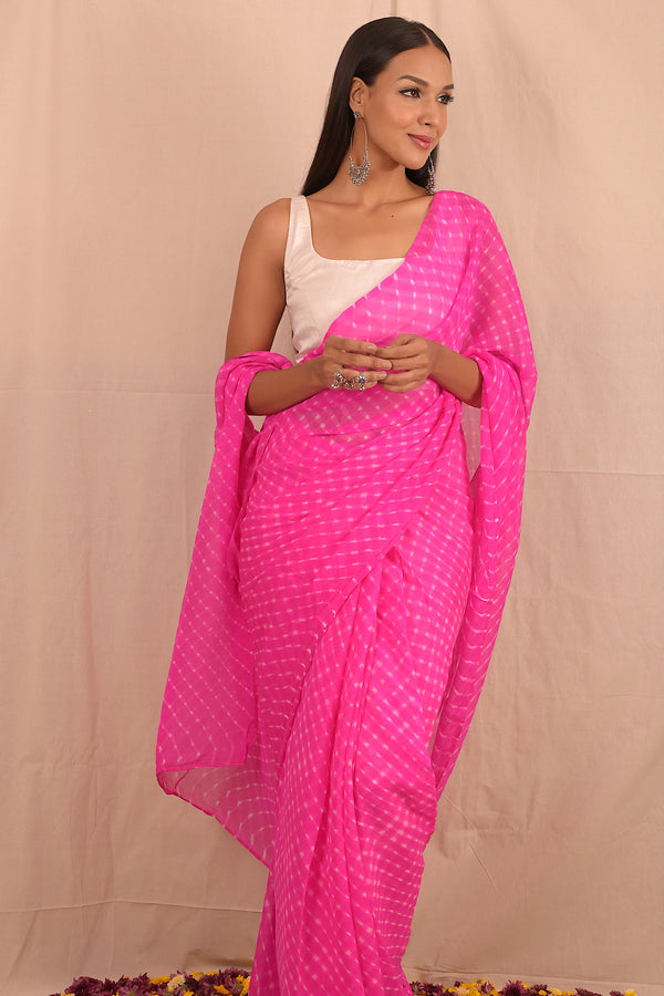 Leheriya - Fresh Pink Chiffon Saree