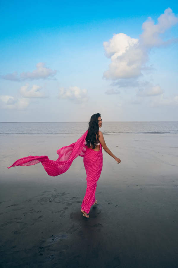 Leheriya - Rani Pink Chiffon Saree